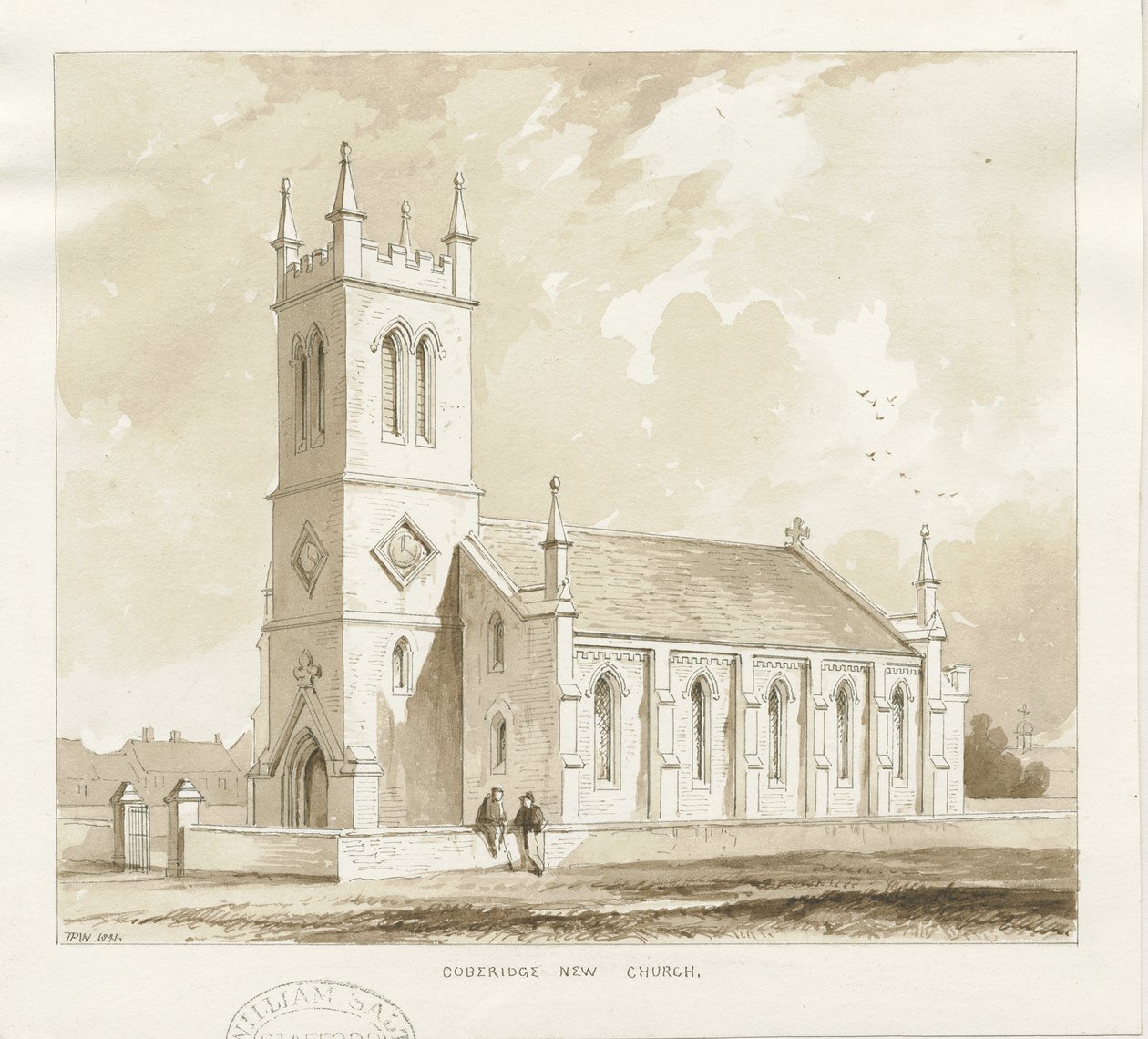 Igreja Cobridge: desenho a caneta e lavagem de Thomas Peploe Wood
