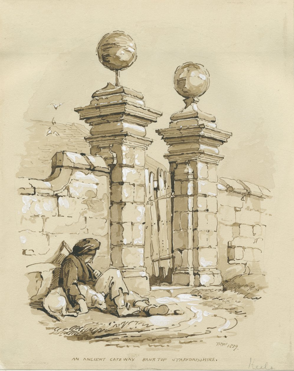 Colwich - Ancient Gateway at Bank Top: desenho sépia de Thomas Peploe Wood