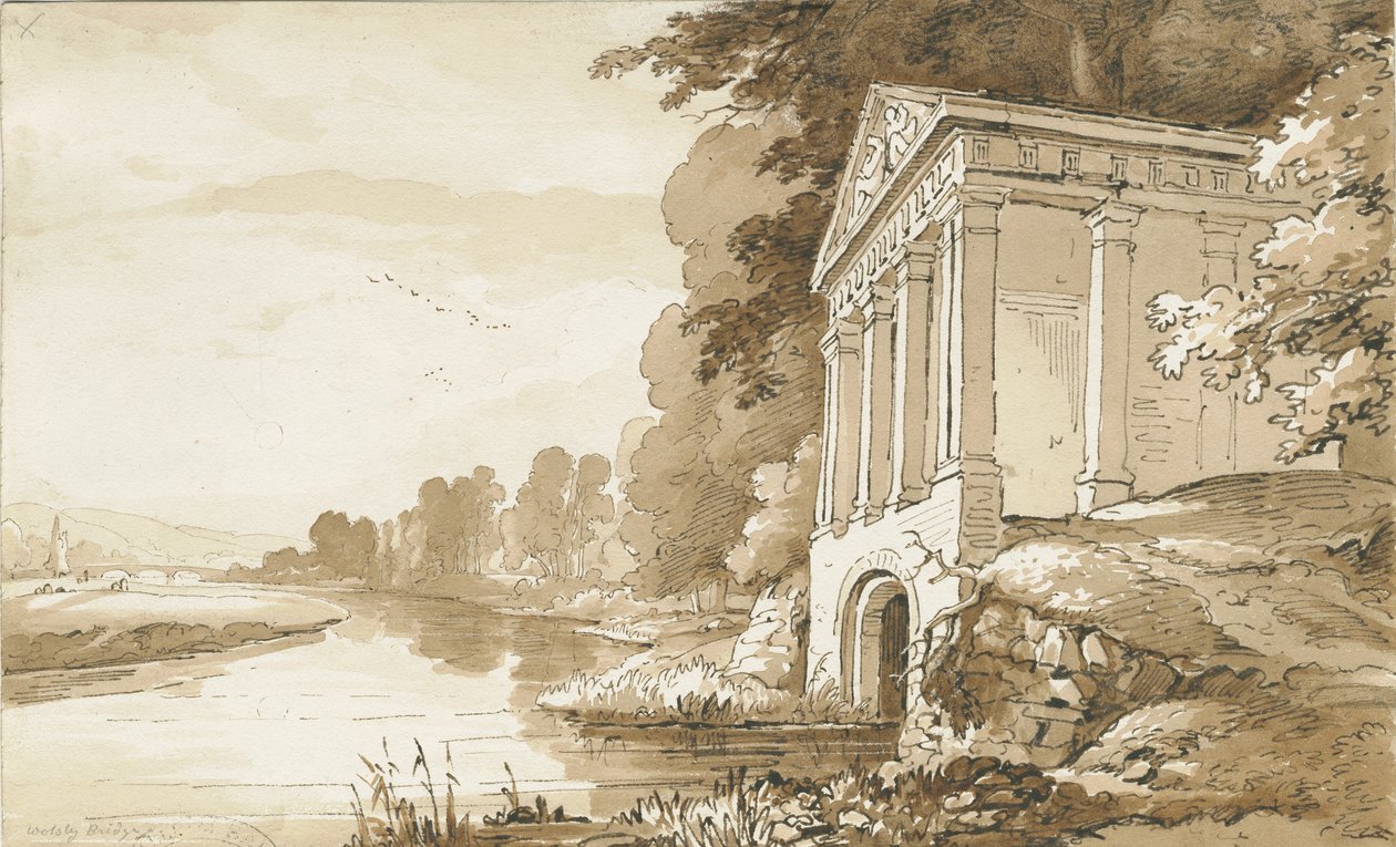 Colwich - Templo perto da Ponte Wolseley: desenho em sépia, nd [1837-1838] (desenho) de Thomas Peploe Wood
