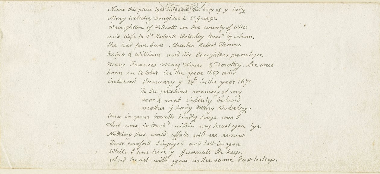 Inscrição do Monumento de Colwich - Wolseley: pen, nd [1839] (Manuscrito) de Thomas Peploe Wood