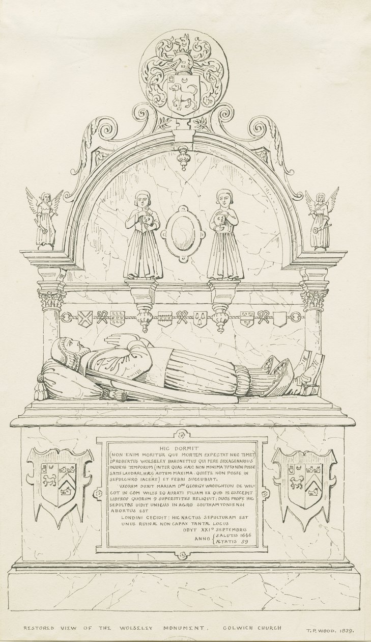 Colwich - Monumento Wolseley: desenho a caneta de Thomas Peploe Wood