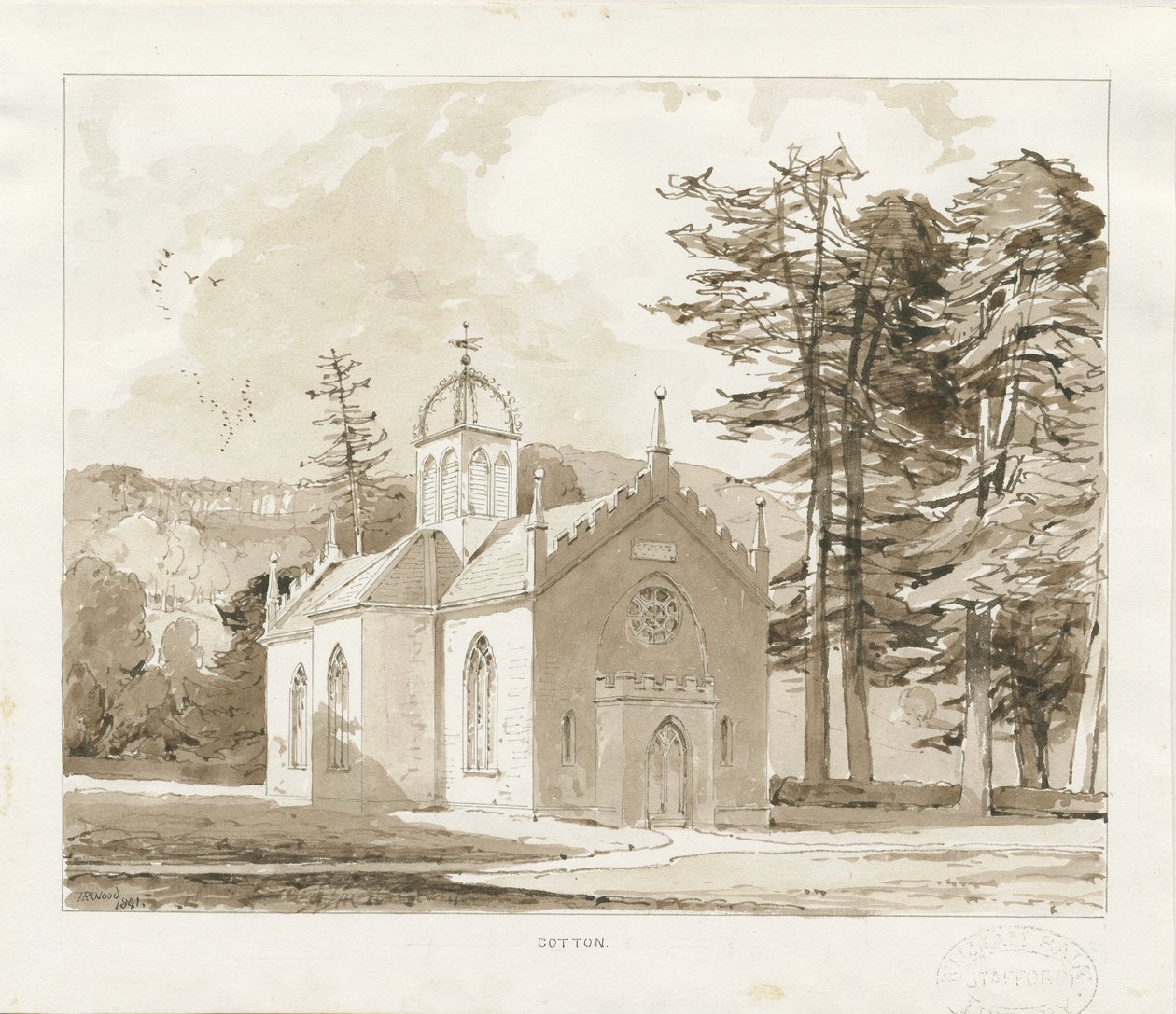 Algodão - Capela de São João Batista: desenho em sépia de Thomas Peploe Wood