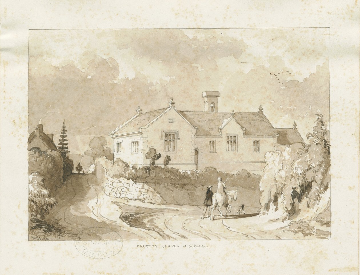 Croxden - Capela e Escola: desenho a sépia, nd [1817-1845] (desenho) de Thomas Peploe Wood