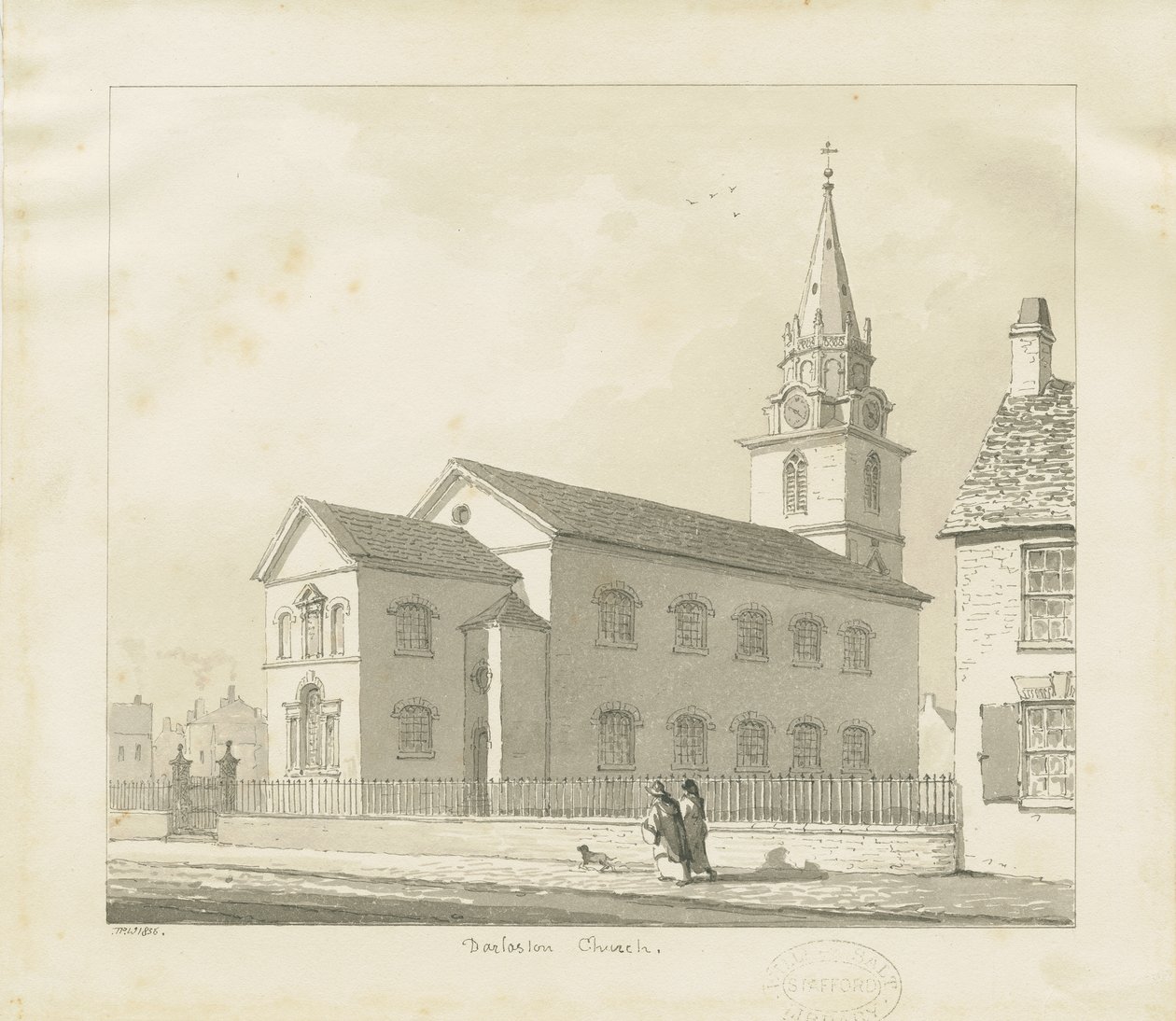 Igreja Darlaston: desenho em sépia, 1836 de Thomas Peploe Wood
