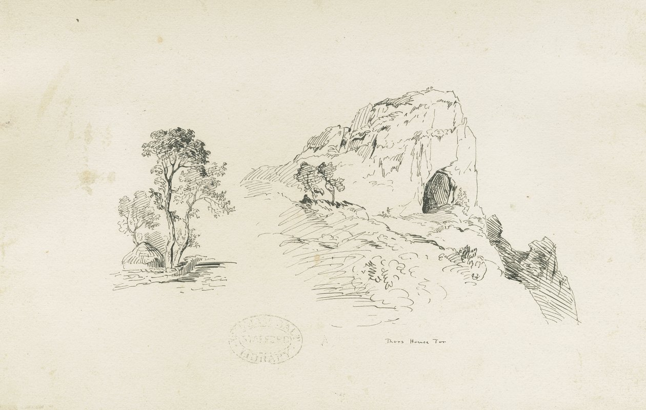 Dovedale - paisagem: desenho a caneta e tinta, nd [1817-1845] (desenho) de Thomas Peploe Wood