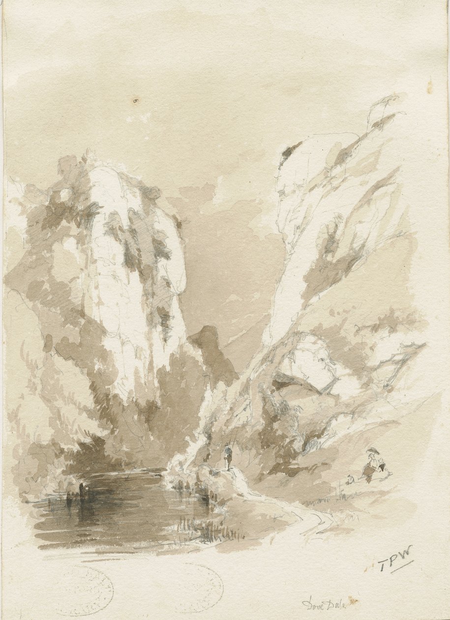 Dovedale - paisagem: desenho a lápis e lavagem, nd [1817-1845] (desenho) de Thomas Peploe Wood
