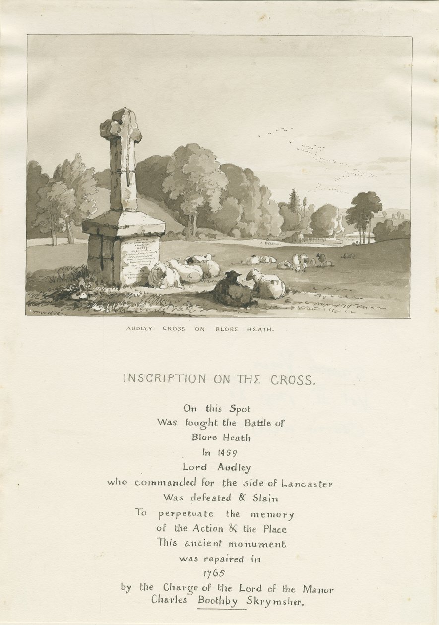 Drayton-in-Hales - &39;Audley Cross on Blore Heath&39;: desenho em sépia de Thomas Peploe Wood