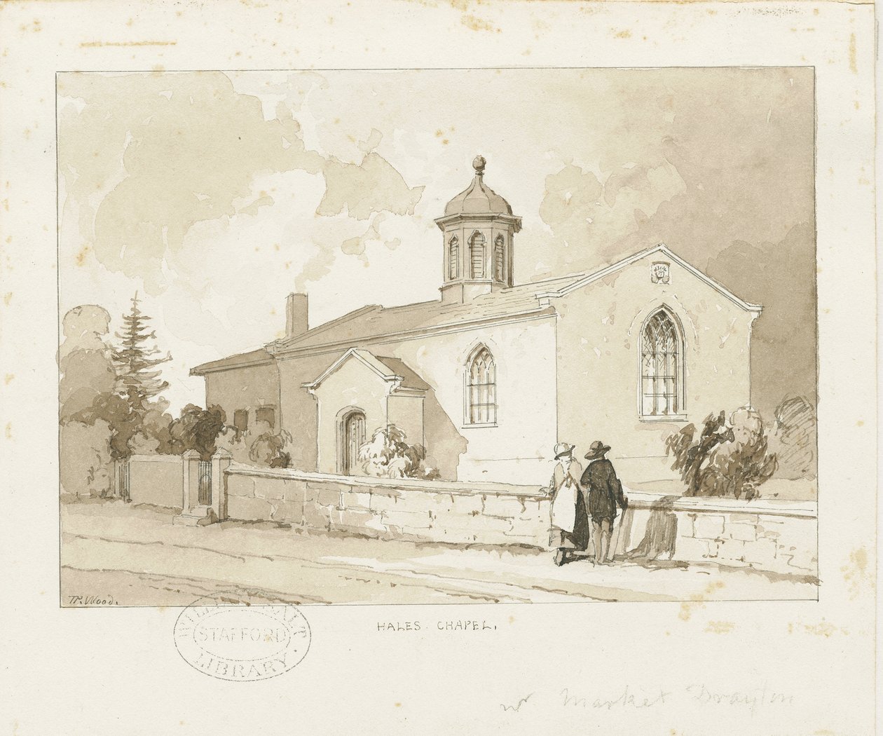 Drayton-in-Hales - Capela Hales: desenho em sépia, nd [1817-1845] (desenho) de Thomas Peploe Wood