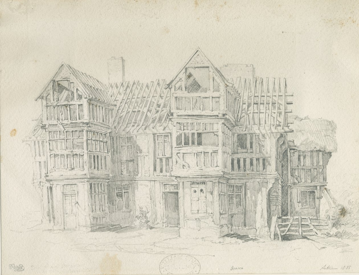 Eccleshall - Biana Hall: desenho a lápis, 1835 de Thomas Peploe Wood
