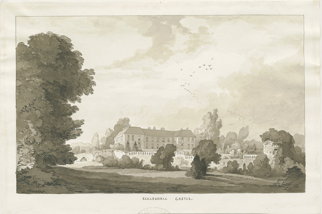 Eccleshall - &39;Castelo&39;: desenho sépia de Thomas Peploe Wood
