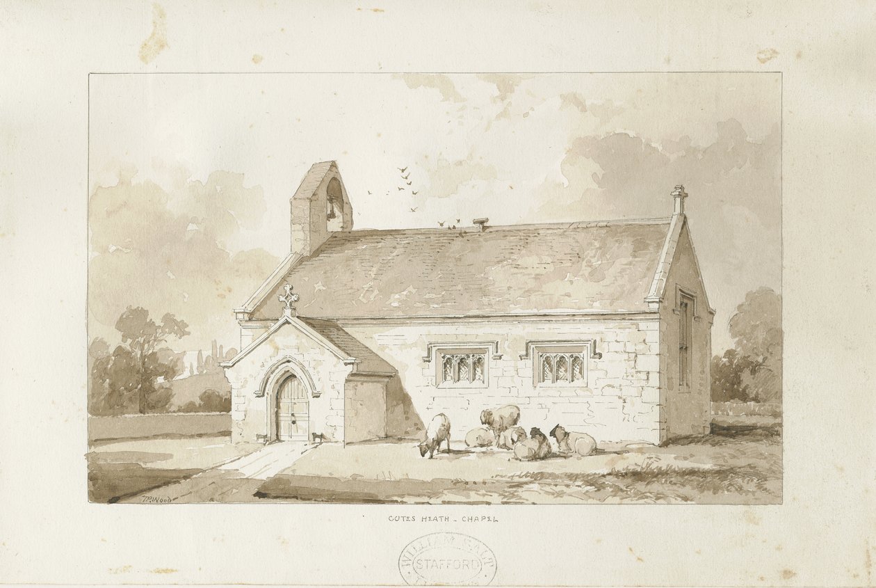 Eccleshall - Capela Cotes Heath: desenho em sépia, nd [1817-1845] de Thomas Peploe Wood