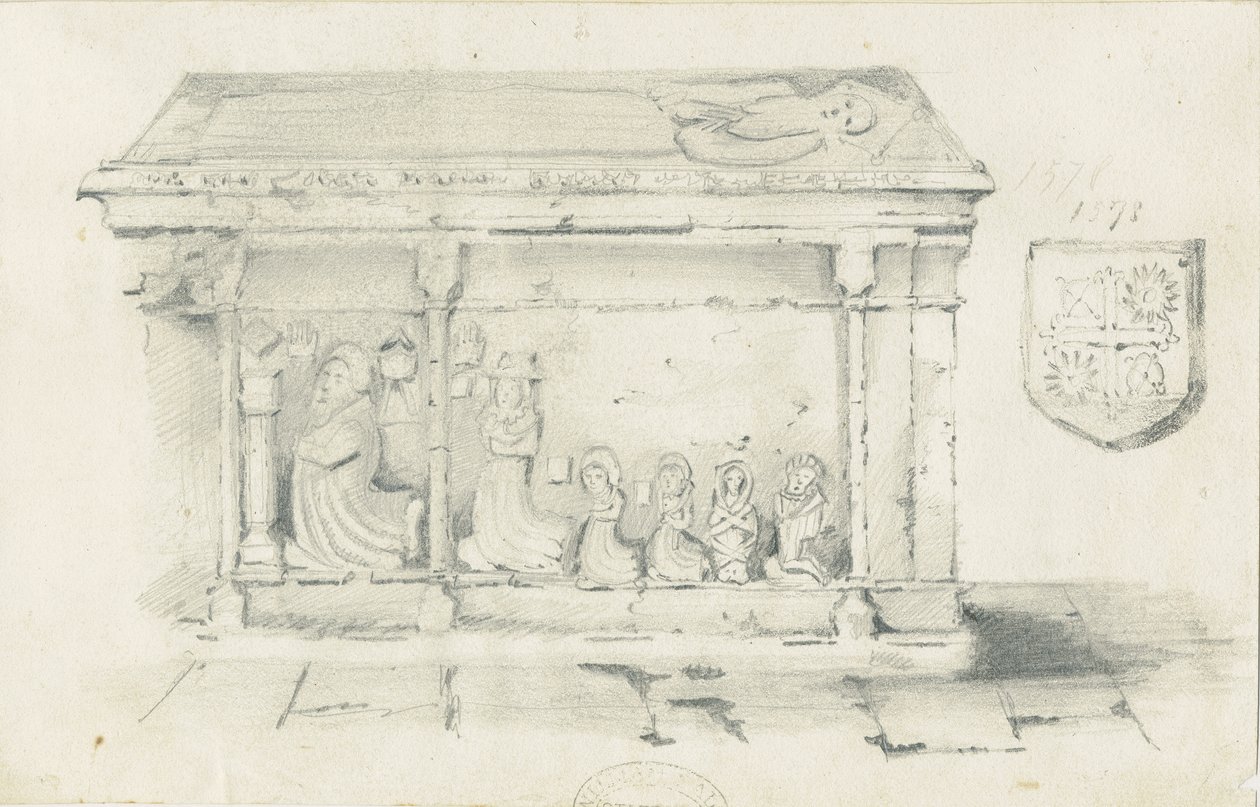 Igreja Eccleshall - Tumba do Bispo Bentham: desenho a lápis, nd [1817-1845] de Thomas Peploe Wood