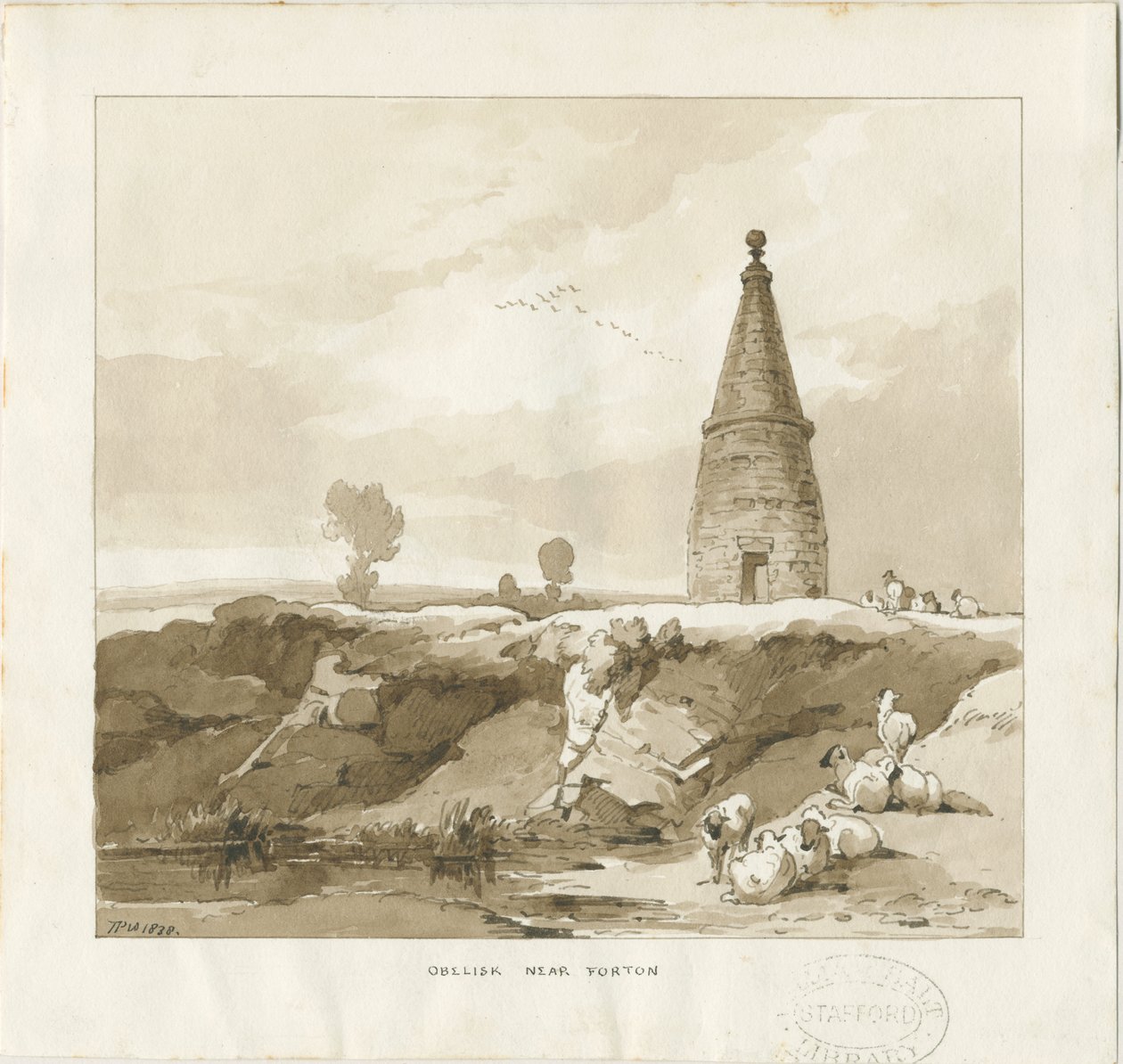 Forton - Obelisco: desenho de lavagem de Thomas Peploe Wood