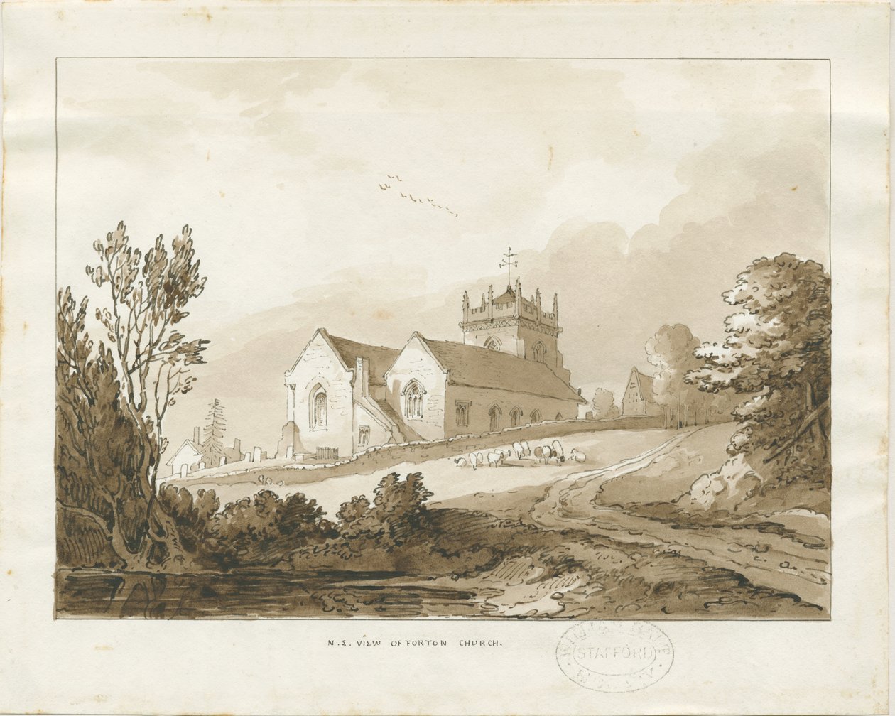 Igreja de Forton: desenho de lavagem, nd [ 1838] (desenho) de Thomas Peploe Wood