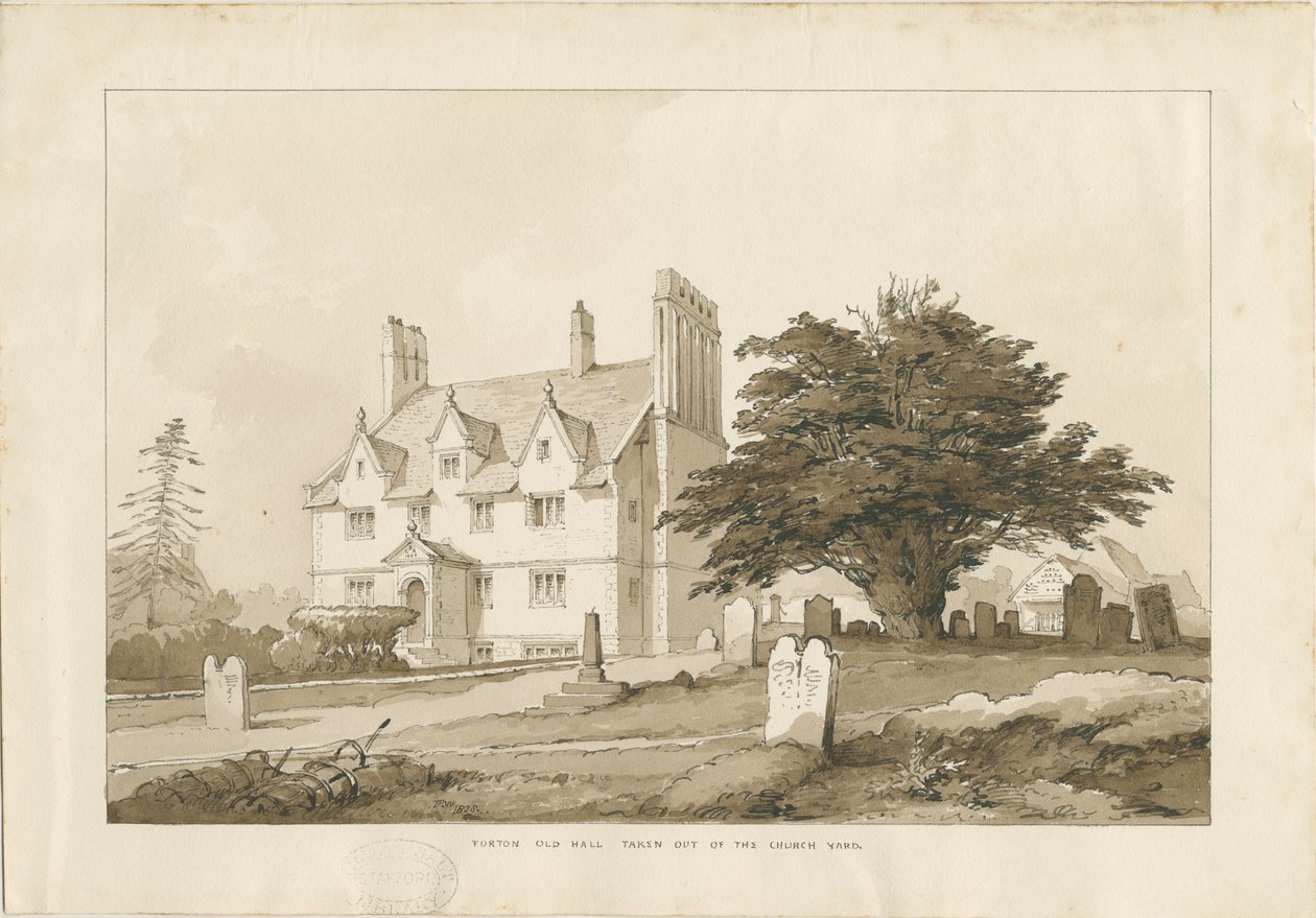Forton Hall: desenho de lavagem, nd [ 1838] (desenho) de Thomas Peploe Wood