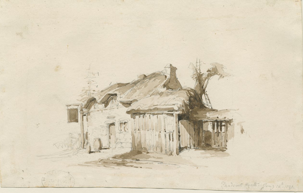 Fradswell - Chalé em Heath: desenho a lápis e lavagem de Thomas Peploe Wood