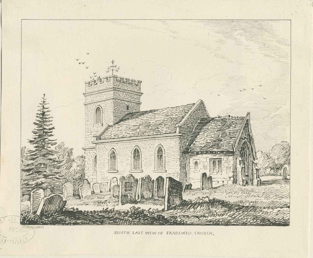Igreja Fradswell: desenho a bico de pena de Thomas Peploe Wood