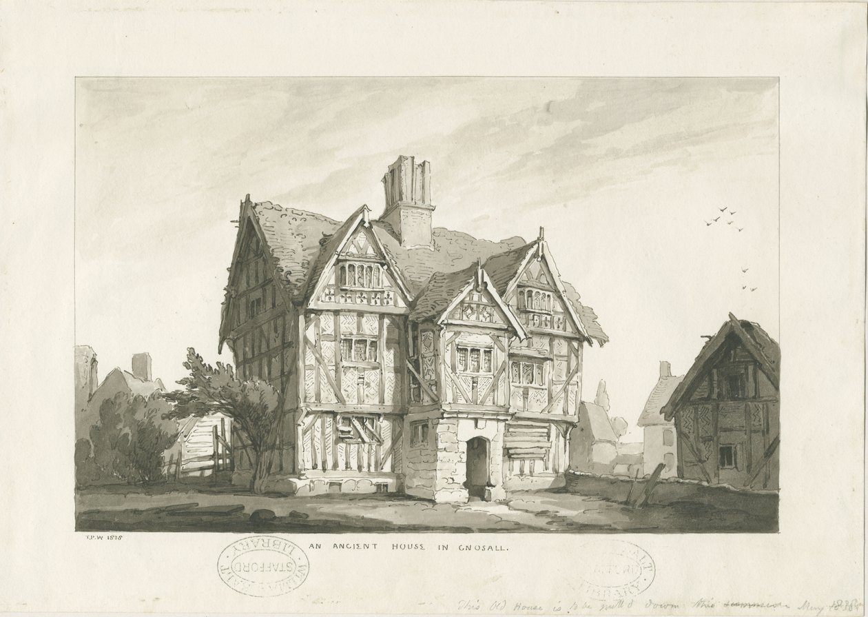 Vila Gnosall - Casa Antiga: desenho de lavagem de Thomas Peploe Wood