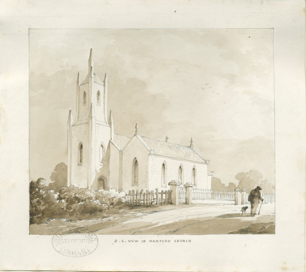 Igreja de Hanford: desenho a lápis e lavagem, sd [ 1838] (desenho) de Thomas Peploe Wood