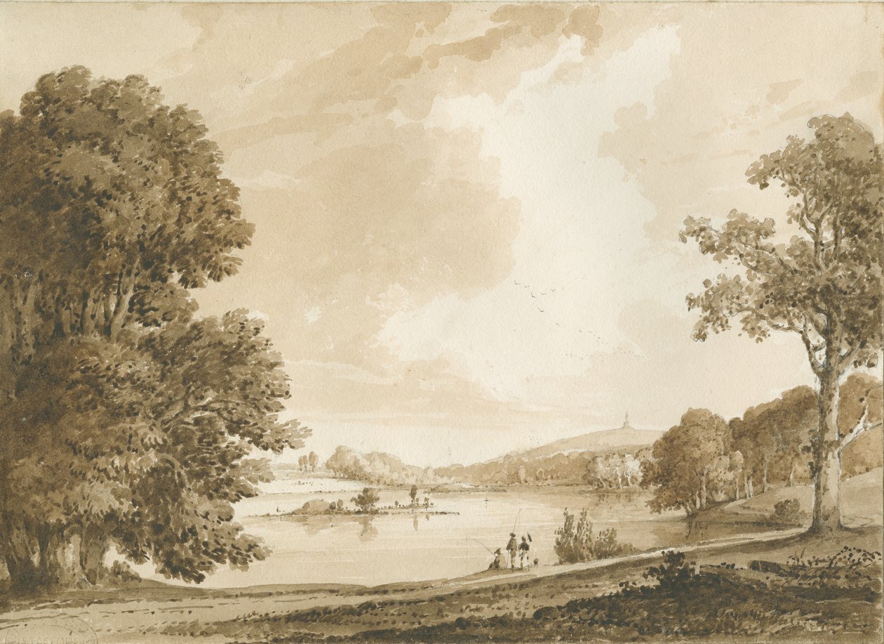 Igreja de Hanford: desenho em sépia, séc. XIX (desenho) de Thomas Peploe Wood