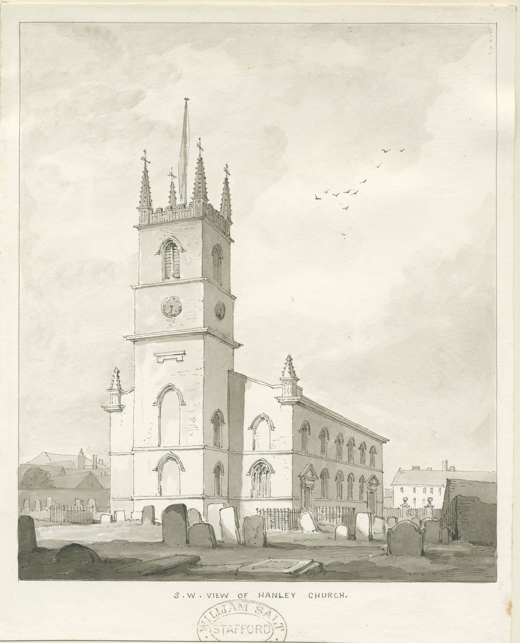 Igreja Hanley: desenho sépia, sd [ 1838] (desenho) de Thomas Peploe Wood