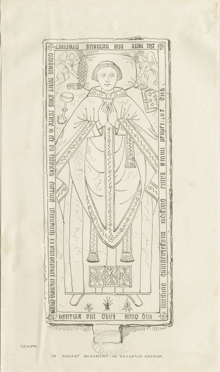 Igreja Haughton - Monumento a Nicholas Graviner: desenho a caneta de Thomas Peploe Wood
