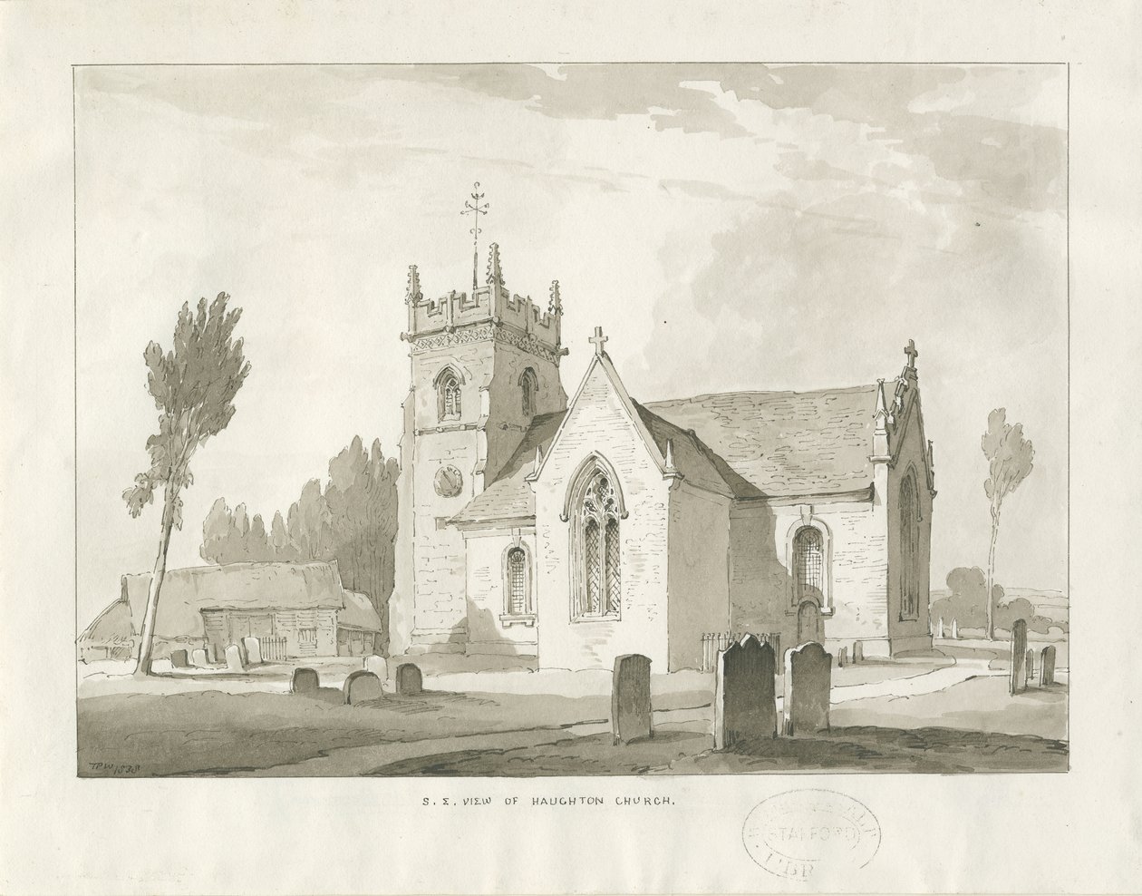 Igreja Haughton: desenho em sépia de Thomas Peploe Wood