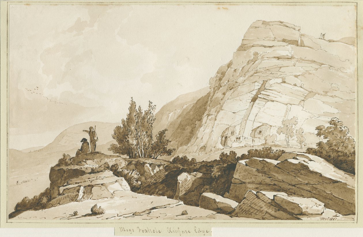 Kinver Edge - "Megs Foxhole": desenho sépia, 1837 de Thomas Peploe Wood