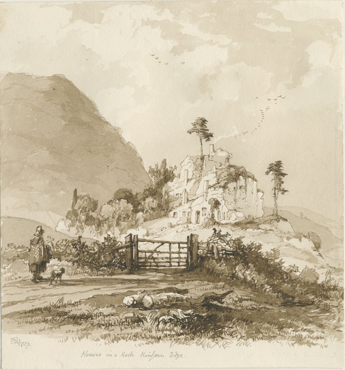 Kinver Edge: desenho sépia, 1837 de Thomas Peploe Wood