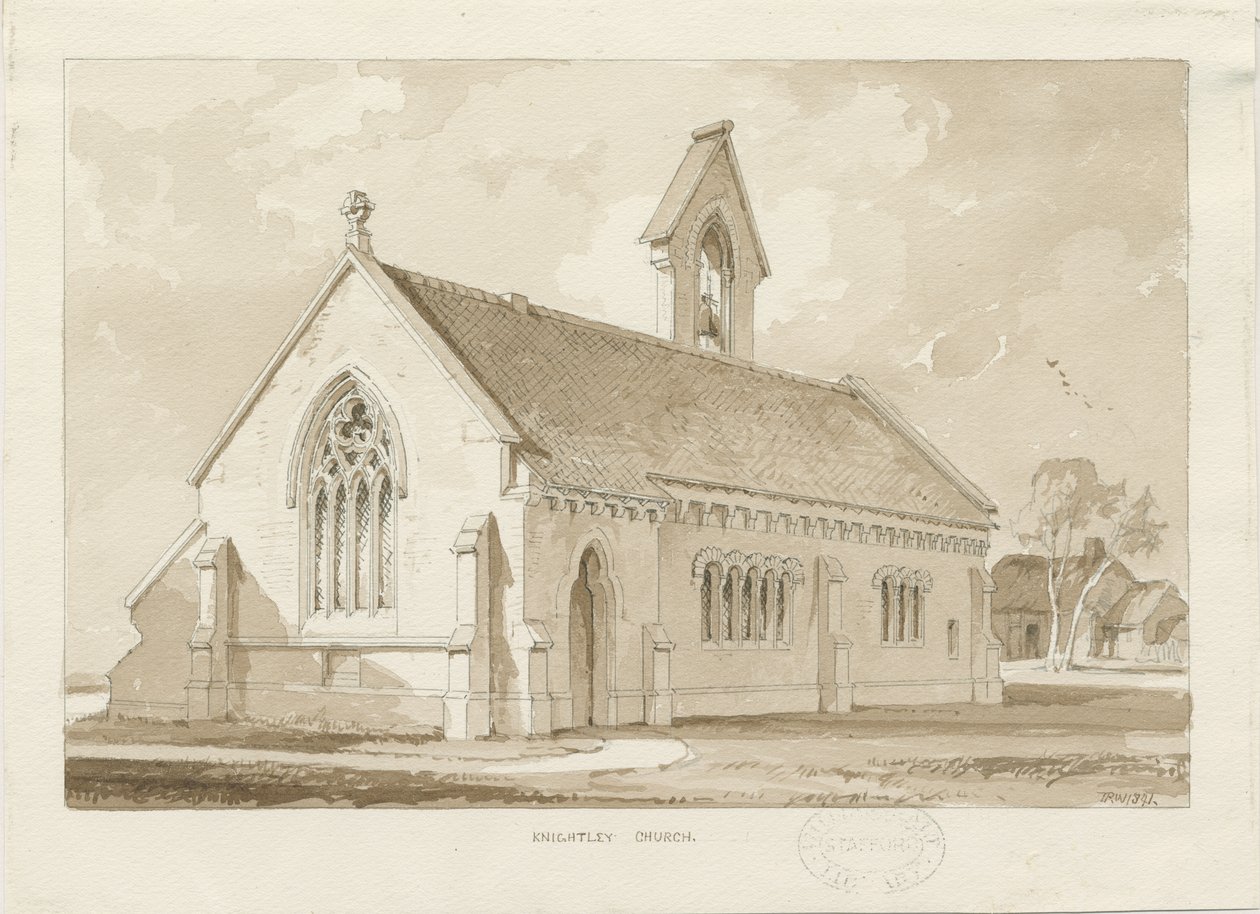 Capela de Knightley: desenho em sépia, 1841 de Thomas Peploe Wood