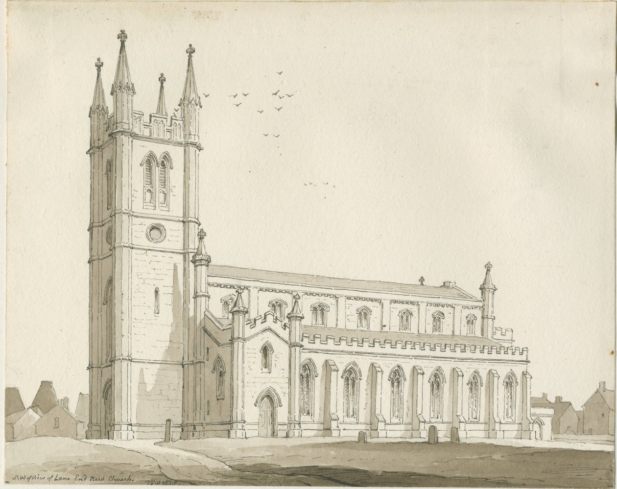 Lane End - Nova Igreja: desenho em sépia de Thomas Peploe Wood