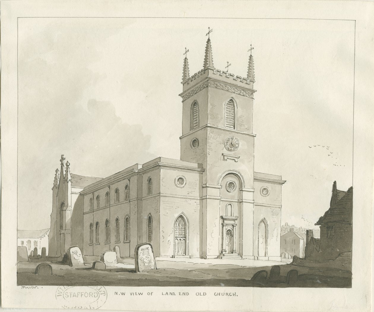 Lane End Church (Longton): desenho em sépia de Thomas Peploe Wood