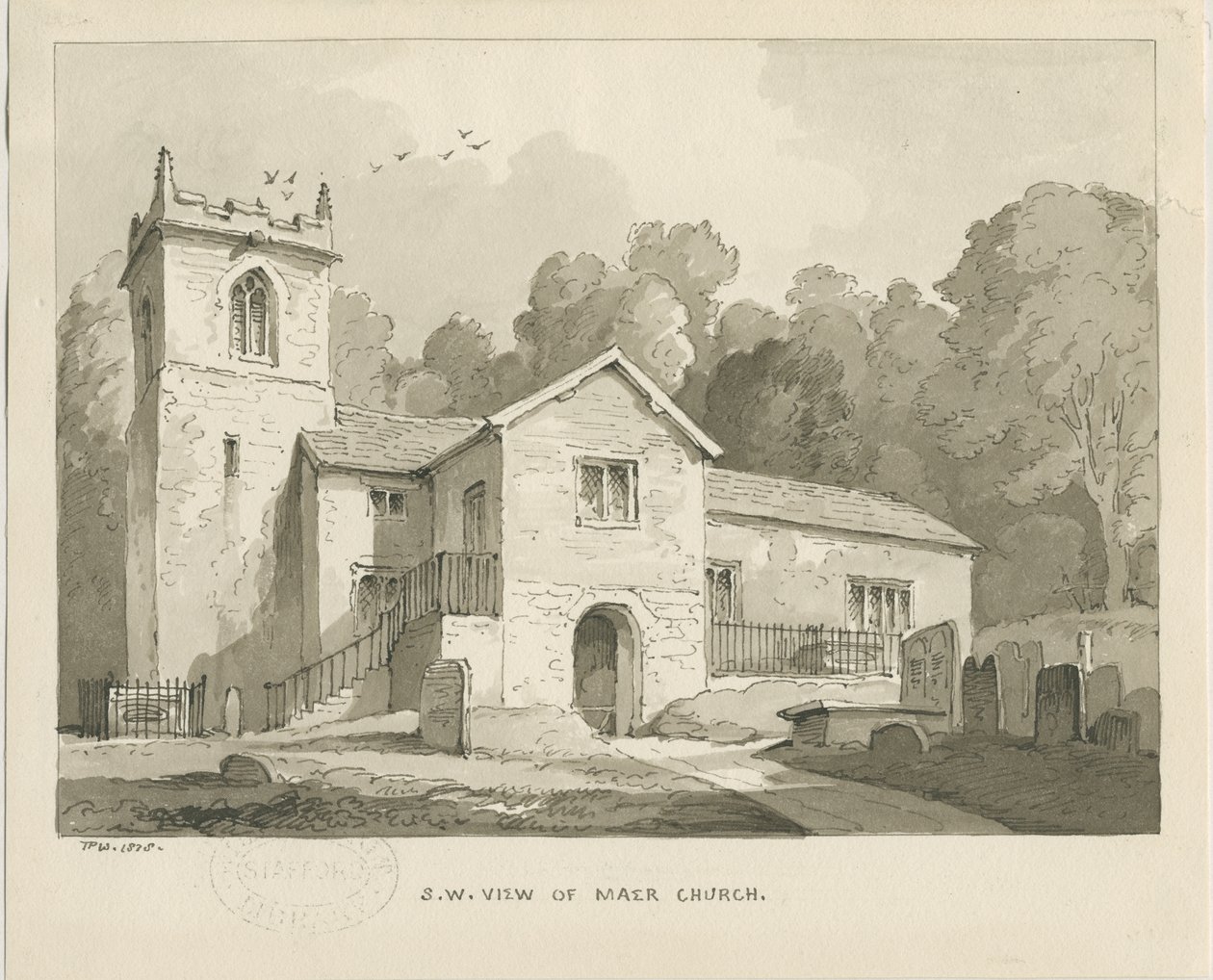 Igreja Maer: desenho em sépia, 1838 de Thomas Peploe Wood