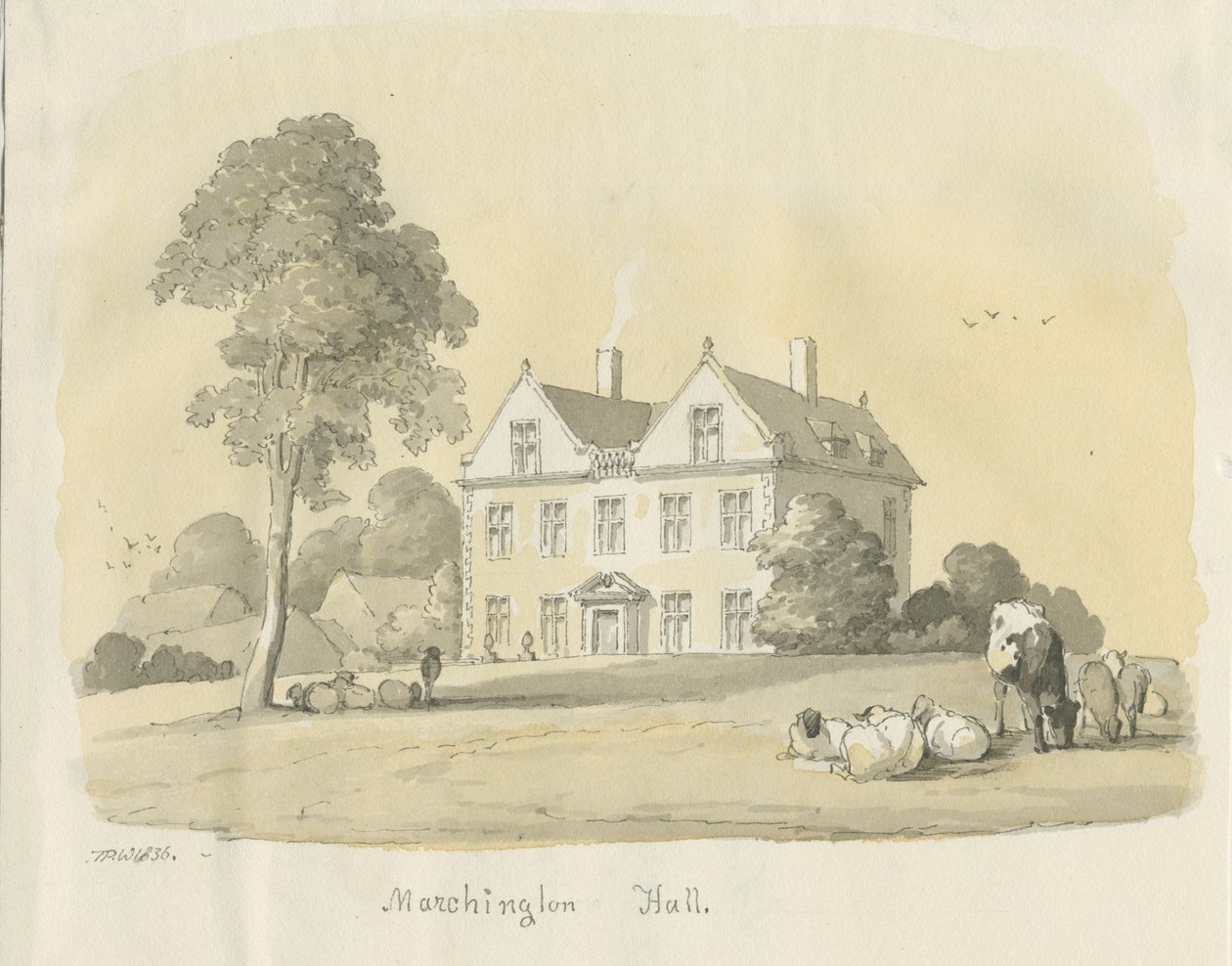Marchington Hall: cor de água e pintura a tinta, 1836 de Thomas Peploe Wood