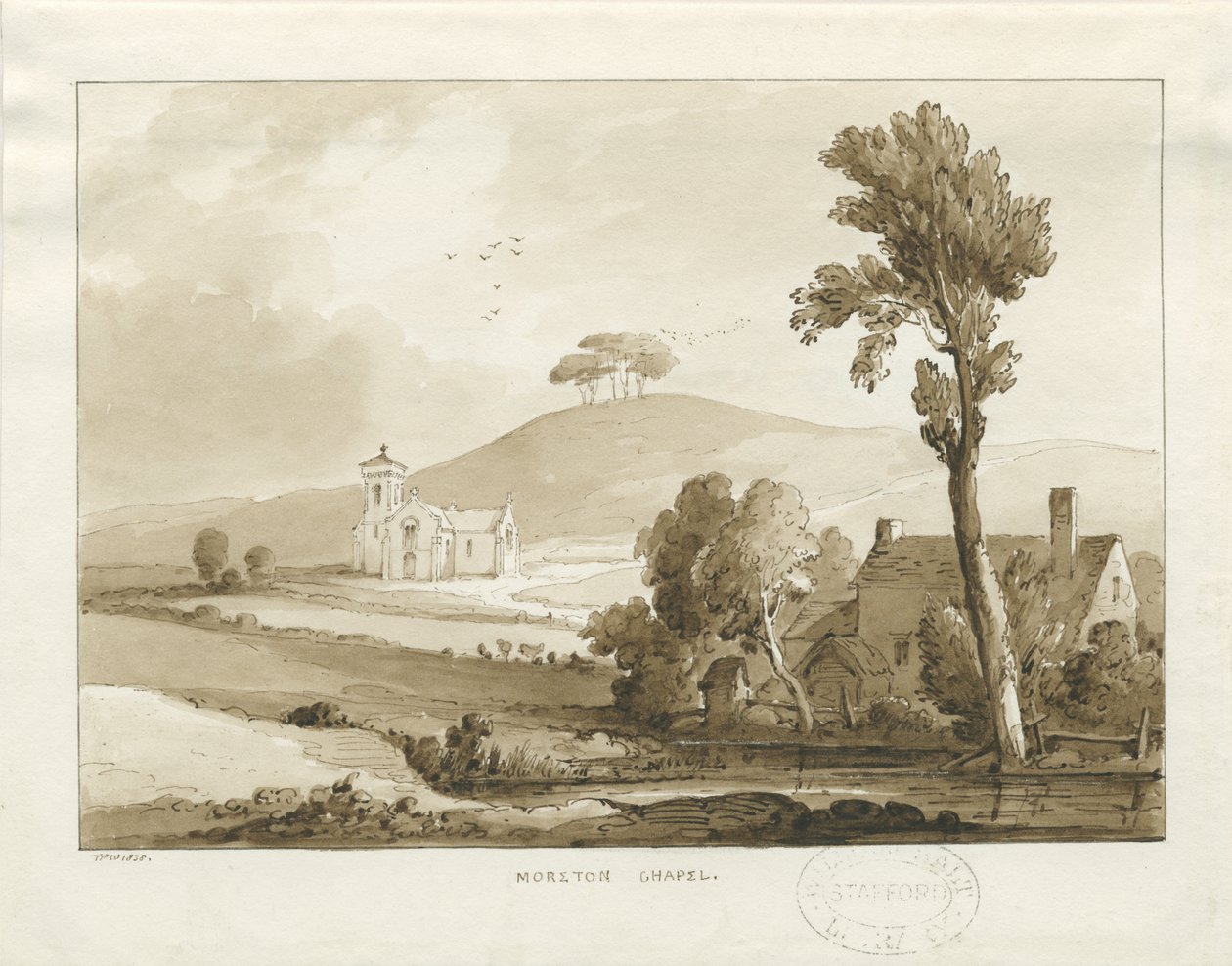 Capela de Moreton: desenho em sépia, 1838 de Thomas Peploe Wood