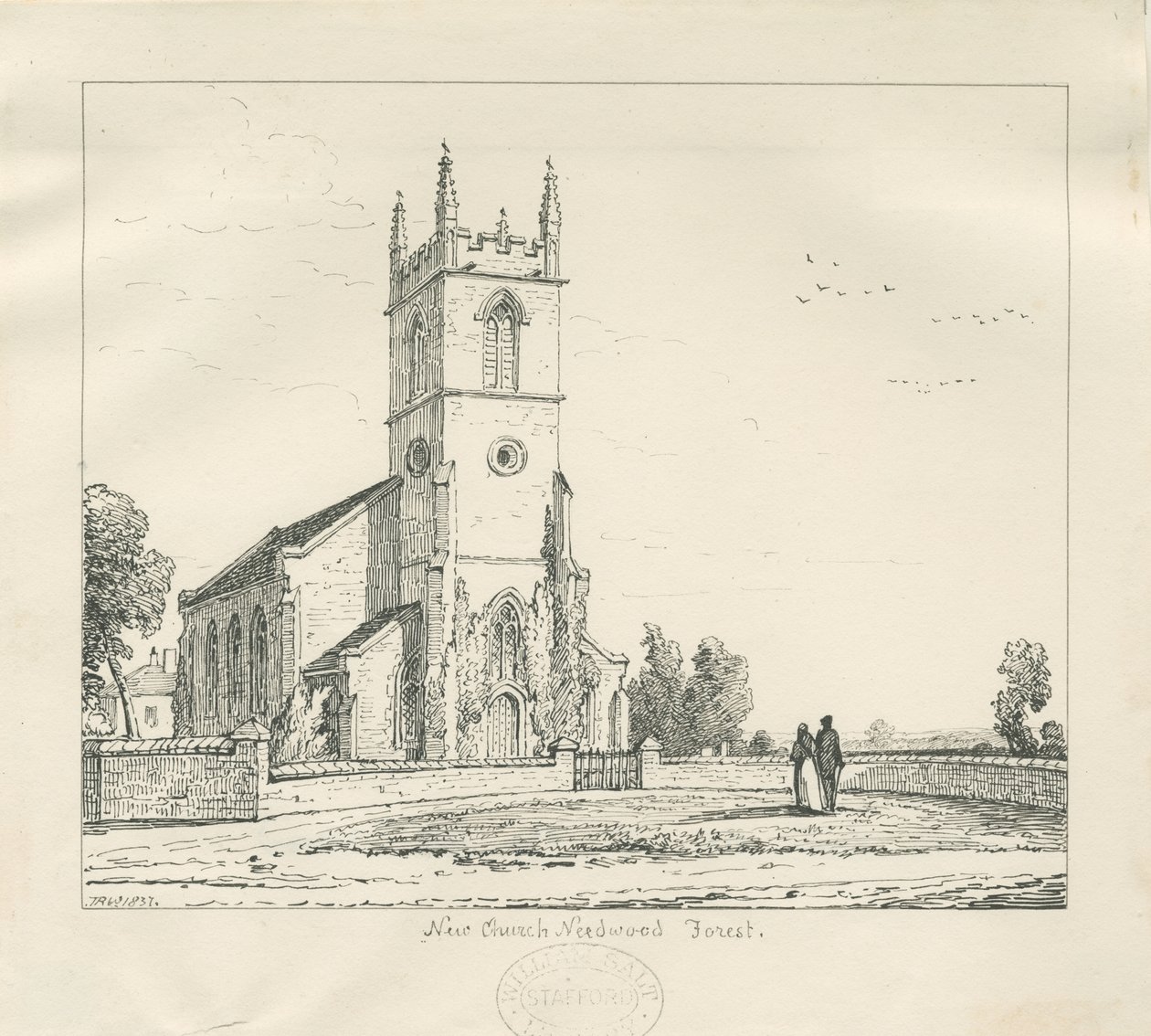Needwood - "Nova Igreja": desenho a caneta, 1837 de Thomas Peploe Wood