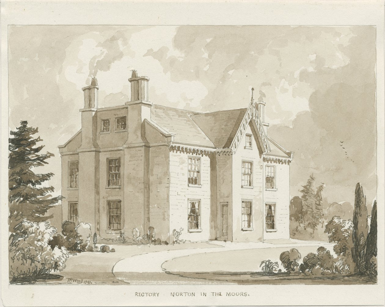 Reitoria Norton-in-the-Moors: desenho em sépia, 1841 de Thomas Peploe Wood