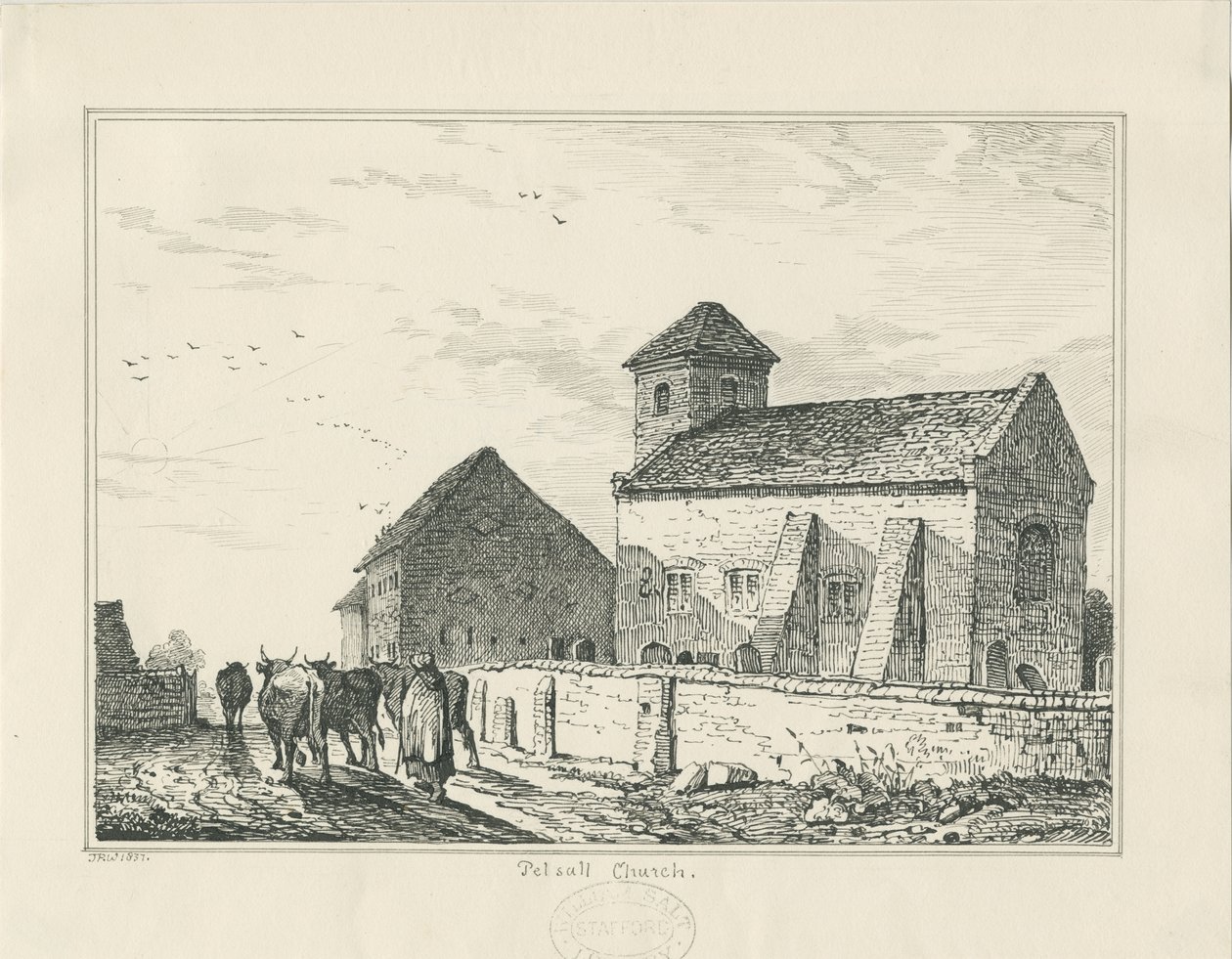 Igreja Pelsall (Antiga): desenho a bico de pena de Thomas Peploe Wood