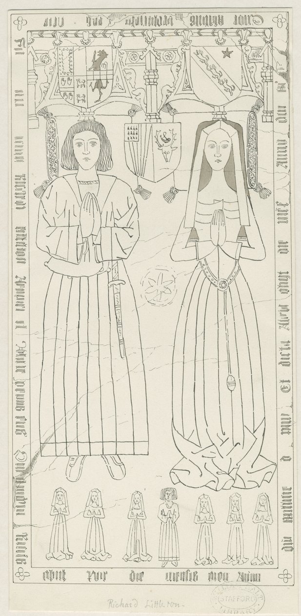 Igreja Penkridge - Tumba de Richard Littleton: desenho a caneta e tinta, nd [1842-1845] (desenho) de Thomas Peploe Wood