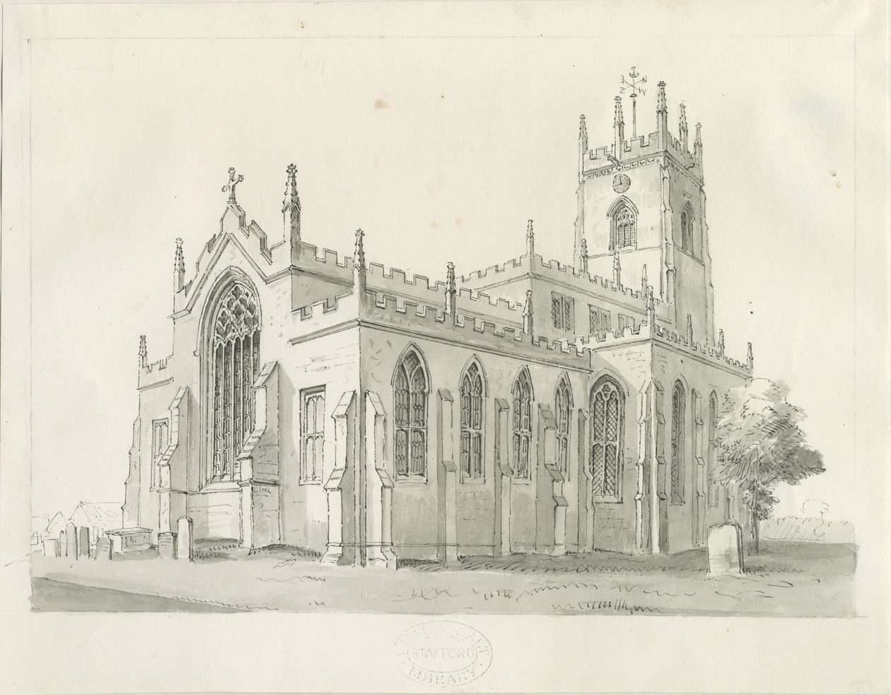 Penkridge Church: pen and wash drawing, nd [1836] (desenho) de Thomas Peploe Wood