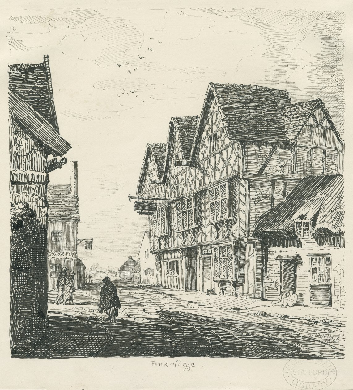 Penkridge Town - Old House: desenho a caneta e tinta de Thomas Peploe Wood