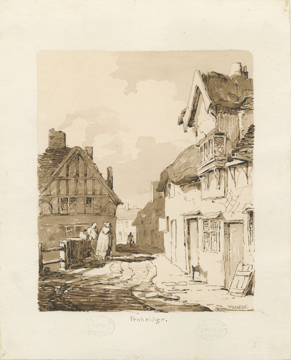 Penkridge Town: desenho sépia de Thomas Peploe Wood