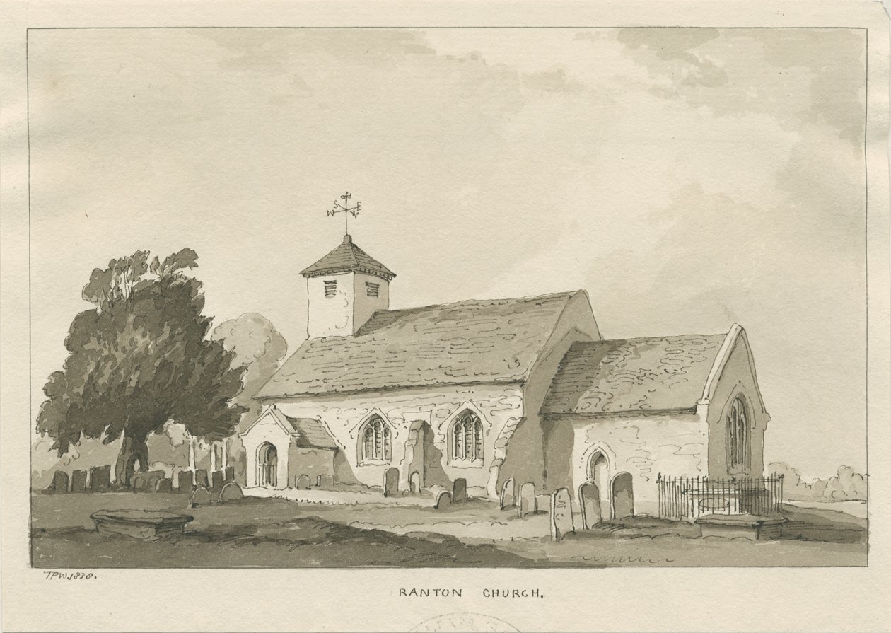 Igreja de Ranton: desenho em sépia de Thomas Peploe Wood