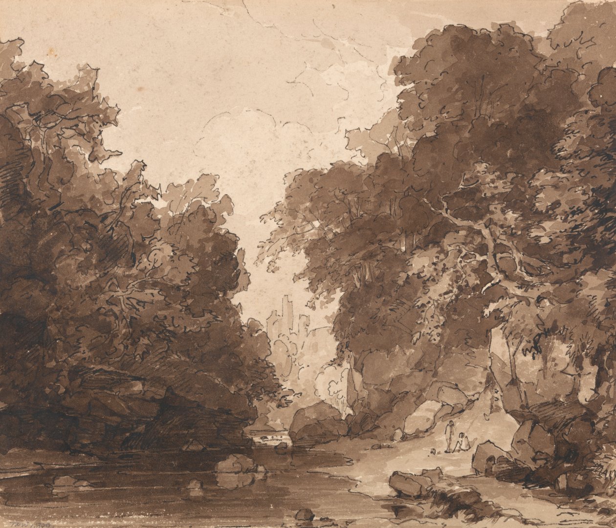 Castelo de Roslyn - uma paisagem fluvial arborizada de Thomas Peploe Wood