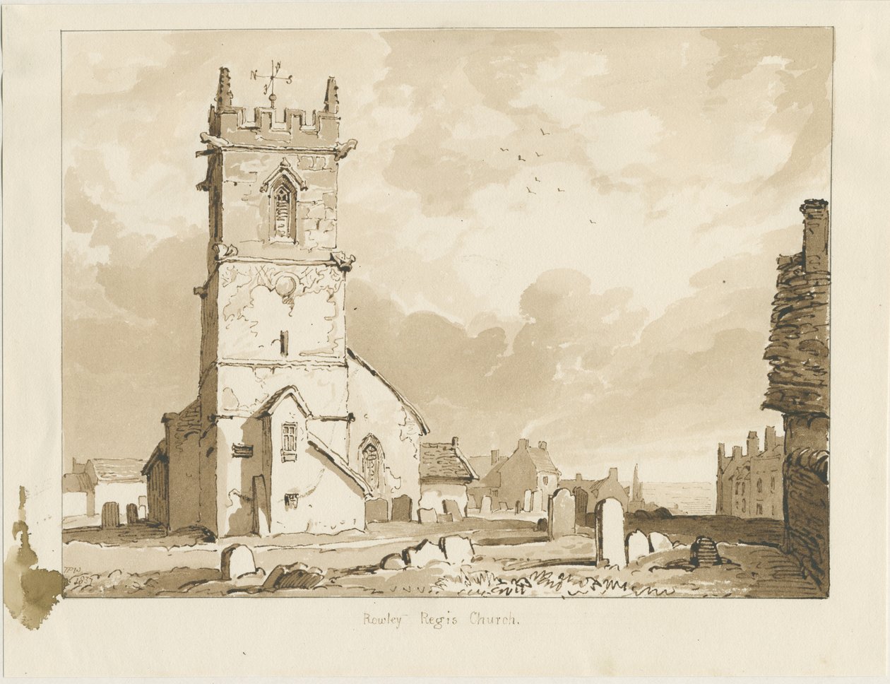 Igreja de Rowley Regis: desenho em sépia, 1837 de Thomas Peploe Wood