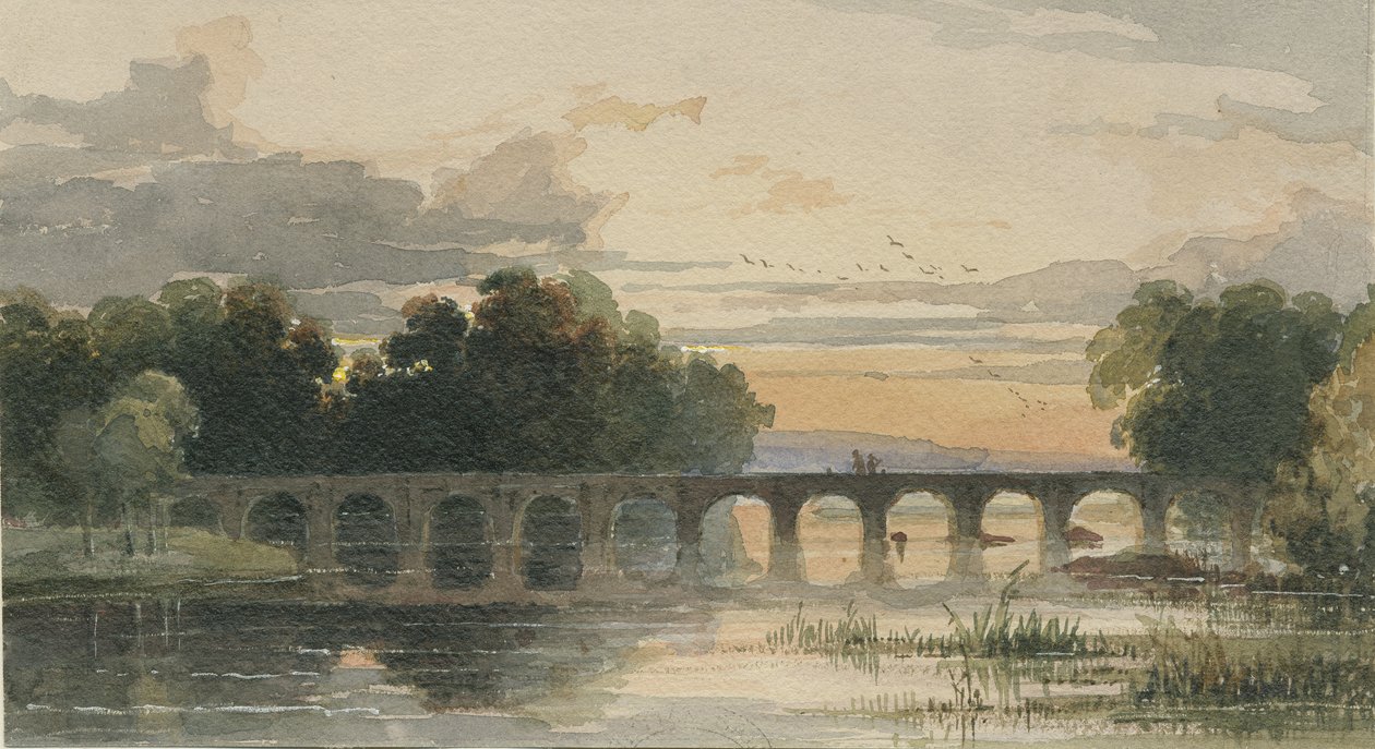 Ponte de Shugborough: pintura em aquarela, séc. XIX de Thomas Peploe Wood