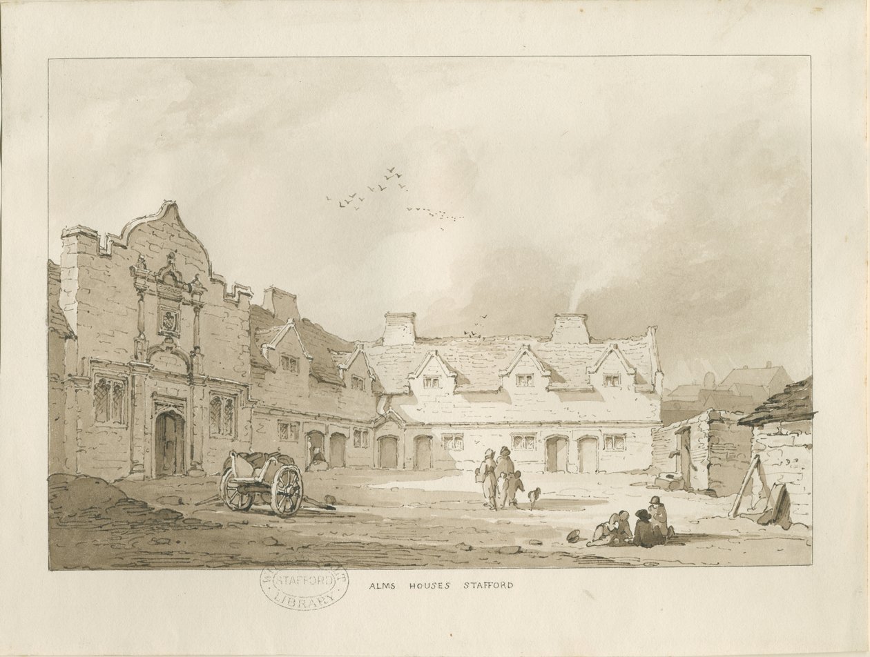 Stafford - Alms Houses: desenho sépia, sd [1837] (desenho) de Thomas Peploe Wood