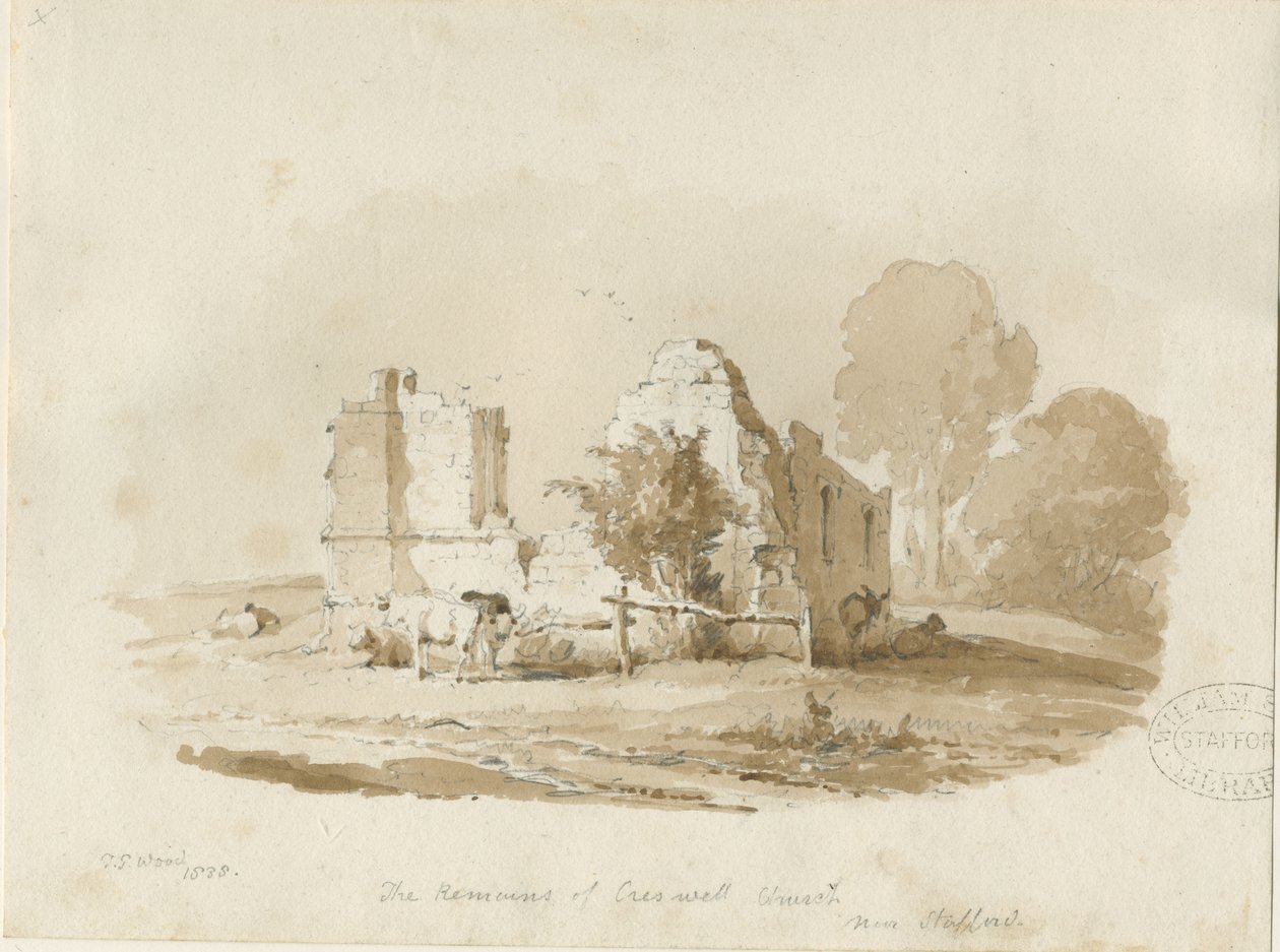 Stafford - Creswell Chapel: desenho em sépia (vinheta) de Thomas Peploe Wood