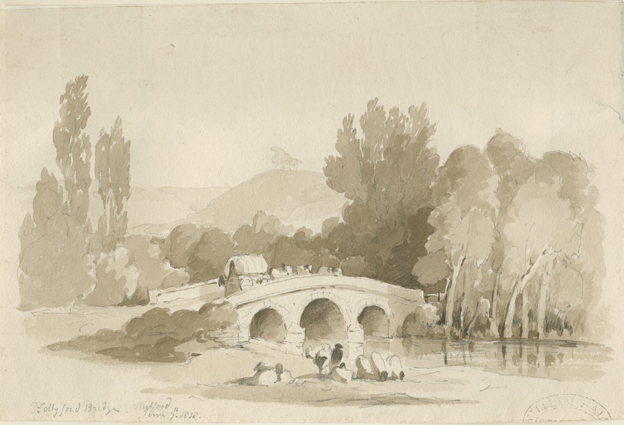 Stafford - Hollyford Bridge, Milford: desenho sépia, 7 de junho de 1838 (desenho) de Thomas Peploe Wood