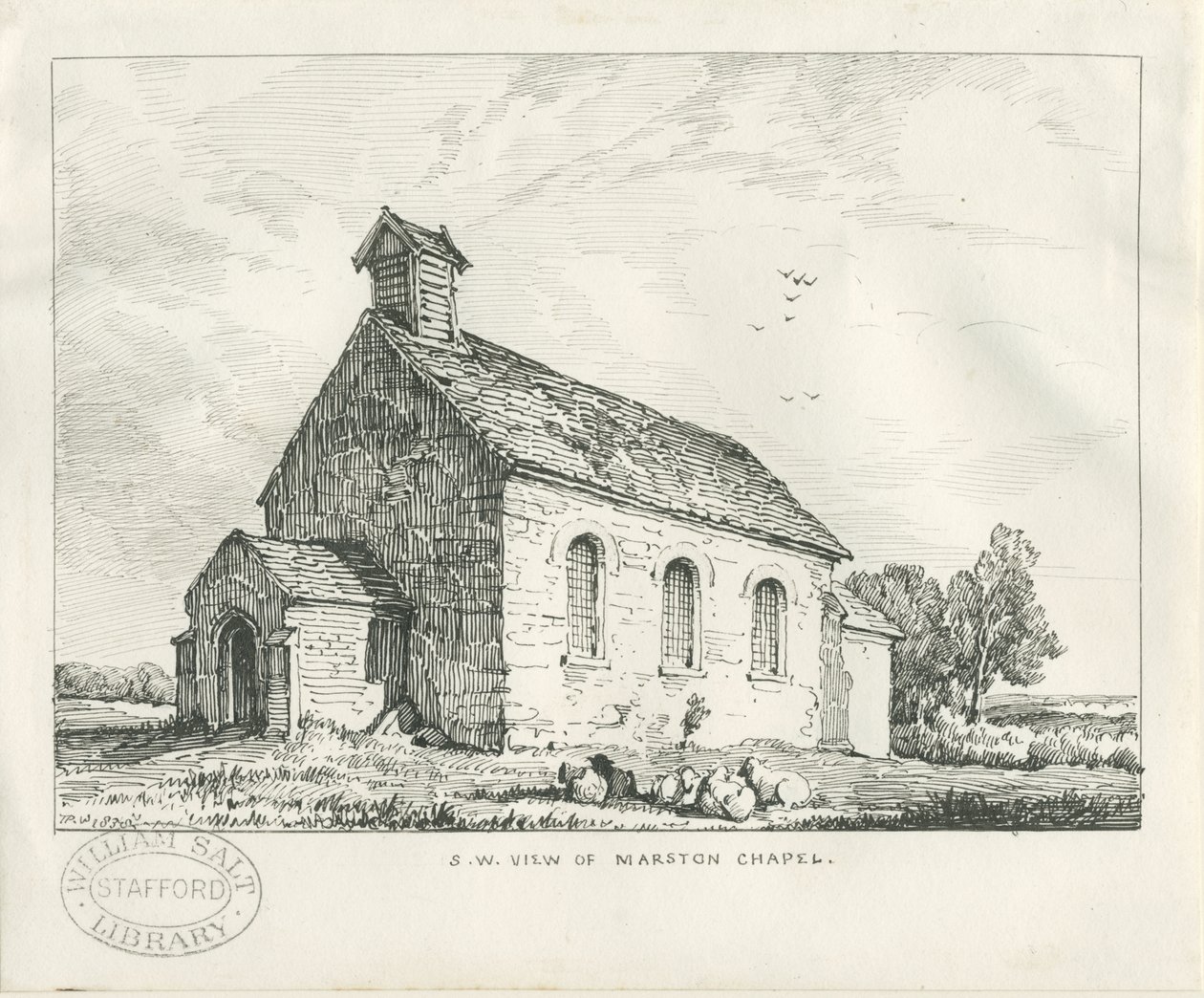 Stafford - Marston Chapel: desenho a bico de pena de Thomas Peploe Wood